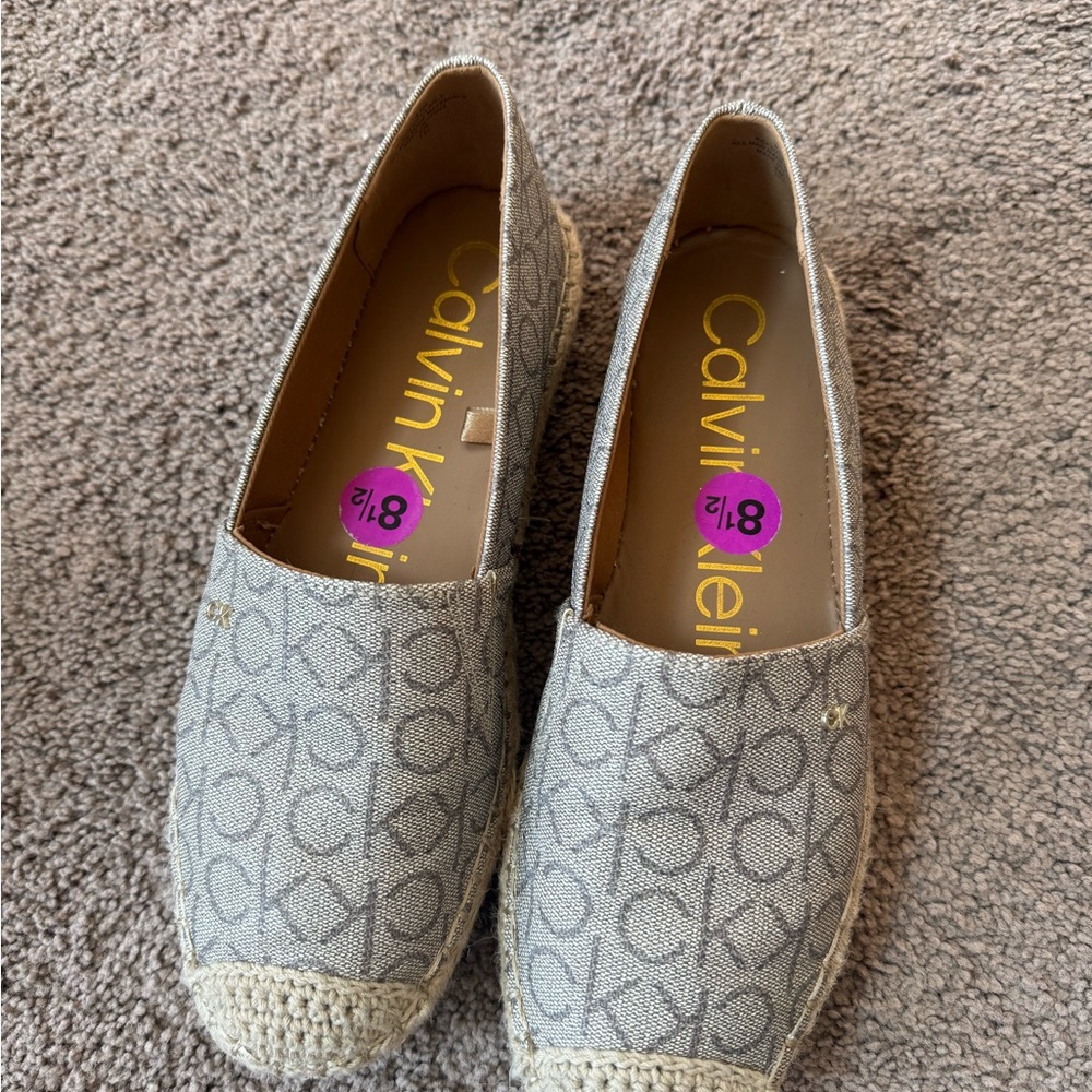 Calvin Klein Taupe Monogram Espadrille Flats